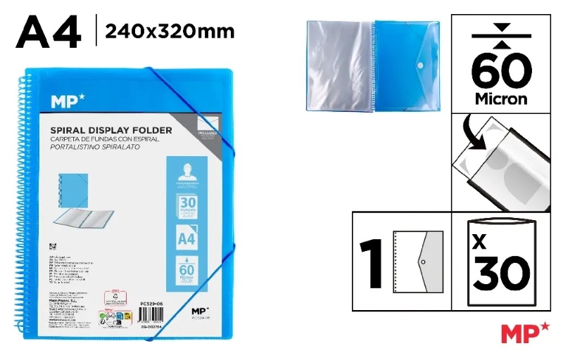 CARPETA MP 30-FUNDAS A4 ESP.PC529-06 AZU