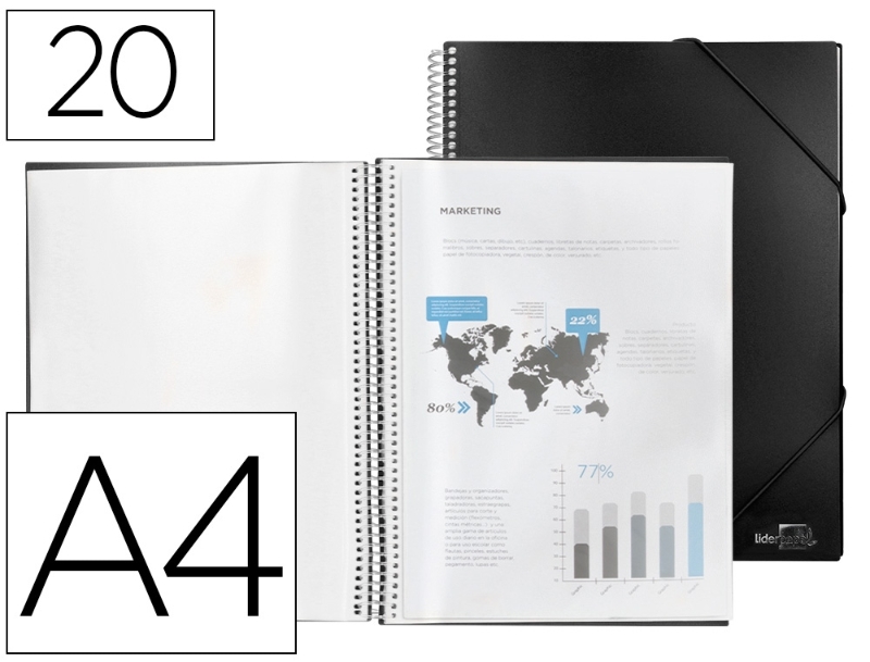 CARPETA 20-FUNDAS A4 NEGRA LD 75081/EC30